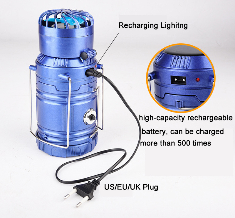 Super Portable Solar Powered LED Camping lamp Rechargeable Collapsible Camping Lantern with Fan Outdoor