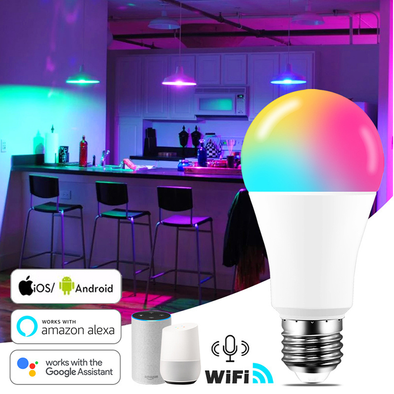 Smart Light RGB Bulb 15w Color Changing wifi Light E27 B22 RGB LED Bulb Dimmable Compatible Smart Life APP Google Home Alexa