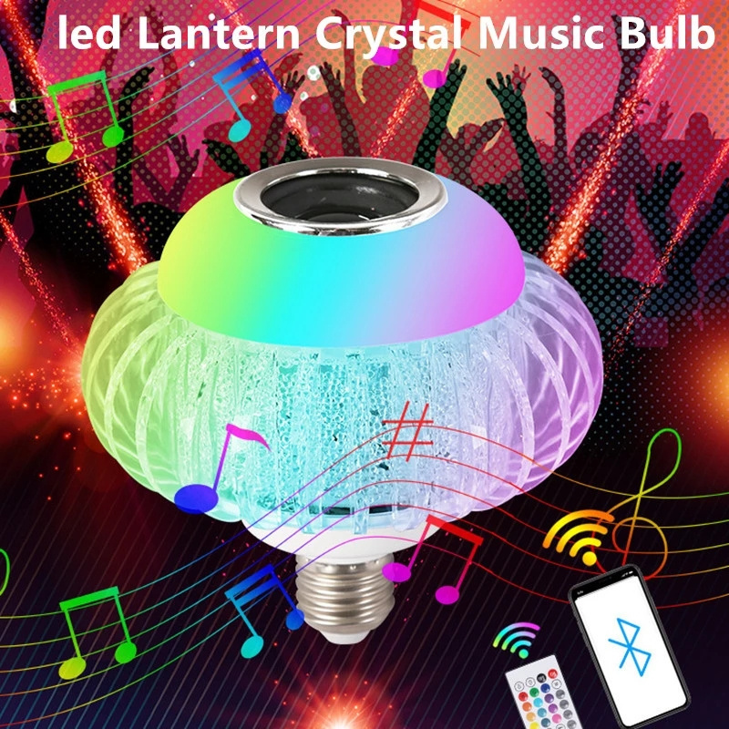 Led Lantern Crystal Music Bulb Lamp Blue tooth Music Speaker RGB Light With Remote Control Multifunction Led Bulb 15W E27