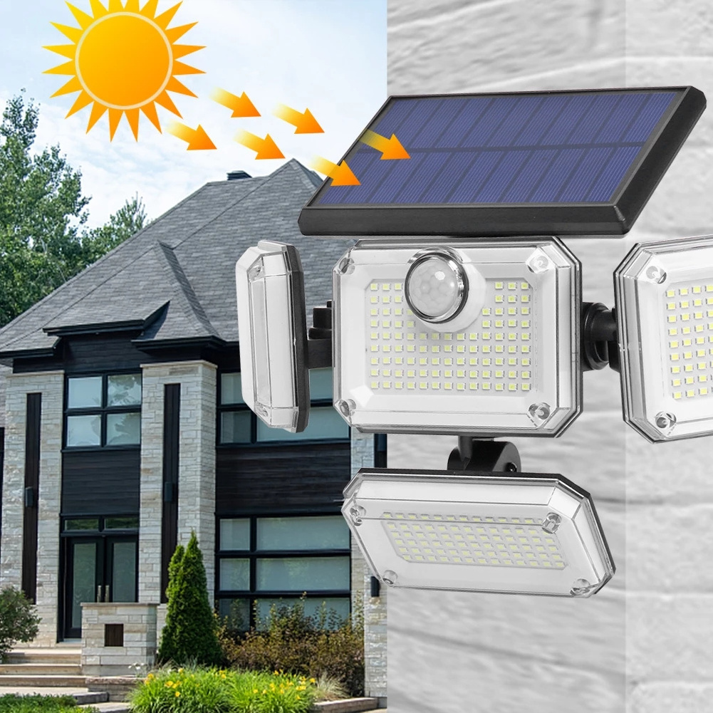 Solar Split Light Outdoor 333 LED Motion Sensor 3 Modes Waterproof Integrated Separate Adjustable Head Solar Wall Light