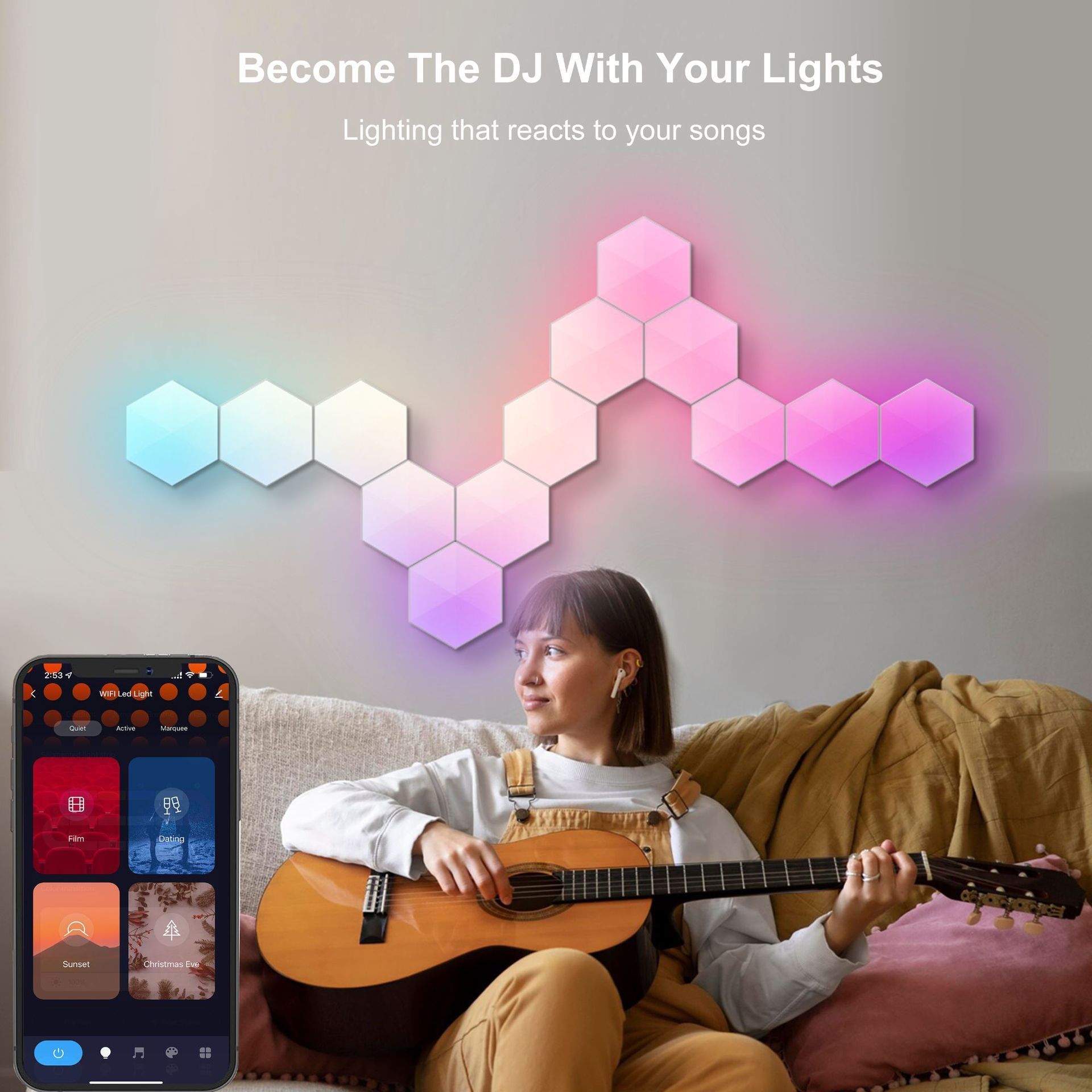 Music Sync RGBIC Lamp Hexagonal Smart LED Quantum Light DIY Tuya Wifi Board LED Wall Lights Modular Gaming Home Decor