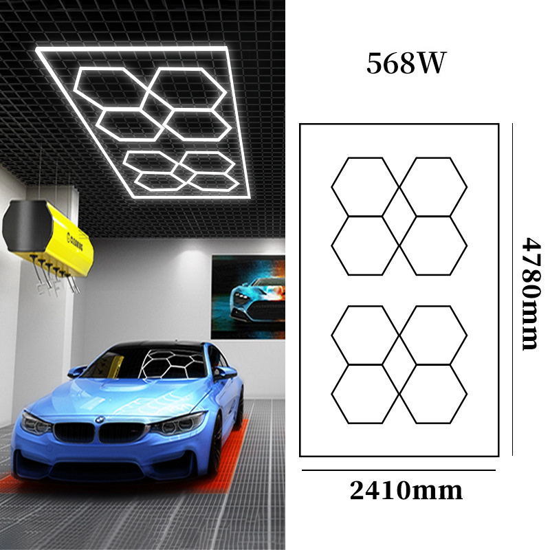 568W 672W 110V 220V Car Hexagon Lights Hex Detailing Garage LED Tubes Work Lights