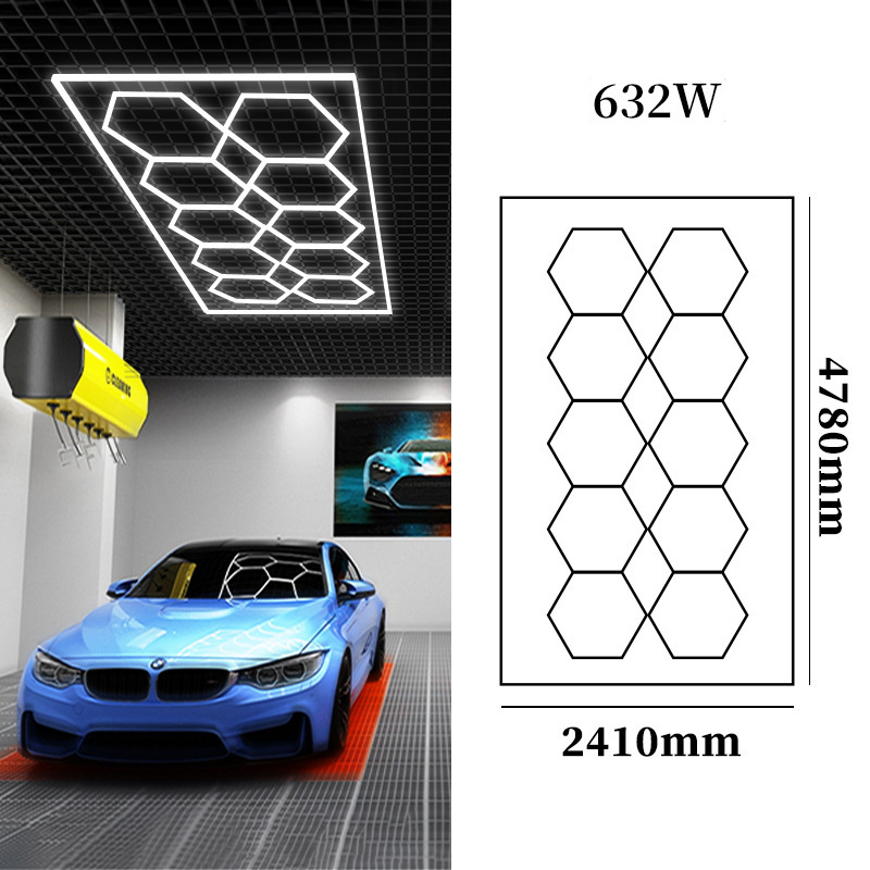 568W 672W 110V 220V Car Hexagon Lights Hex Detailing Garage LED Tubes Work Lights