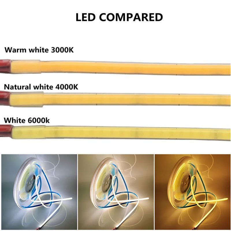 3mm 5mm Ultra Thin COB LED Strips 12V 24V RA>90 High CRI LED Tape Light Cuttable Flexible 16.4FT Super Bright  COB Strip light