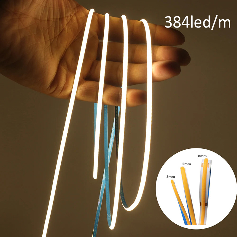 3mm 5mm Ultra Thin COB LED Strips 12V 24V RA>90 High CRI LED Tape Light Cuttable Flexible 16.4FT Super Bright  COB Strip light