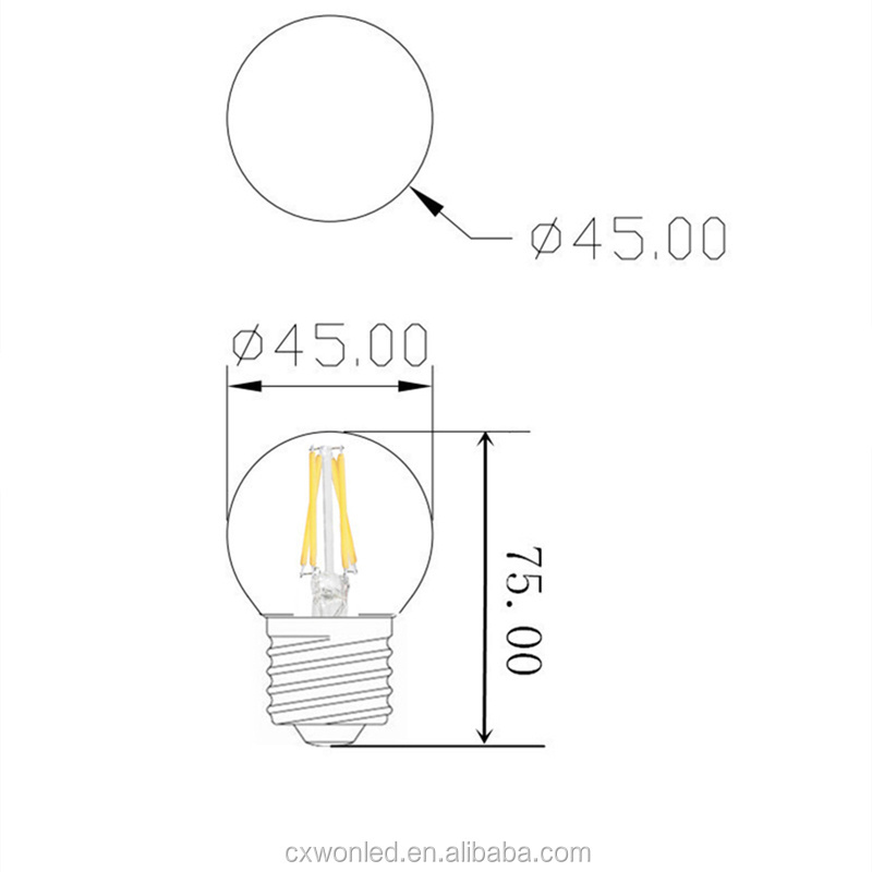 LED Filament E27 lamp,AC110-220V G45 2W 4w led bulb filament