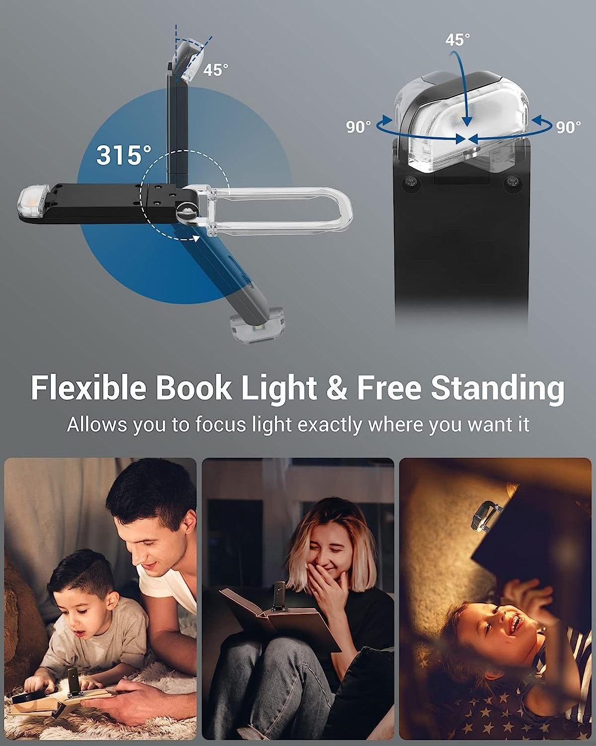 Book Reading Light USB Rechargeable Dimmable Night Lights LED Clip on Book Read Light