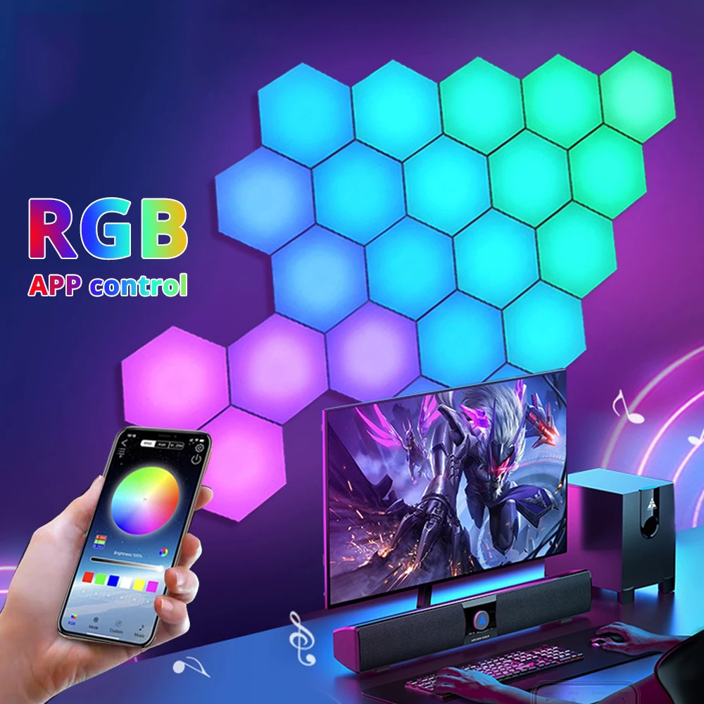 RGB Blue tooth Wifi LED Hexagon Light DIY Indoor Wall Light APP Remote Control Night Light Computer Game Room Bedroom Decoration