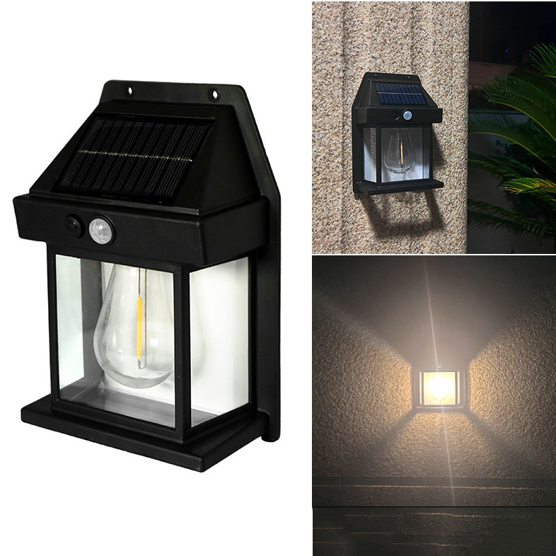 Decorative Night COB Filament Sunlight No Wiring Gate Outside Wall Lamp Human body sensing Solar Garden Light