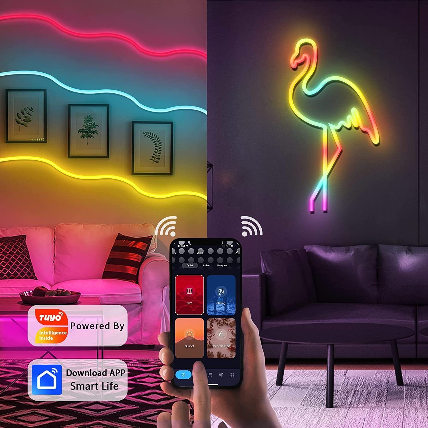 RGBIC Neon Rope Light WIFI App Control 16.5FT Dream Color DIY Flexible LED Strip Lights