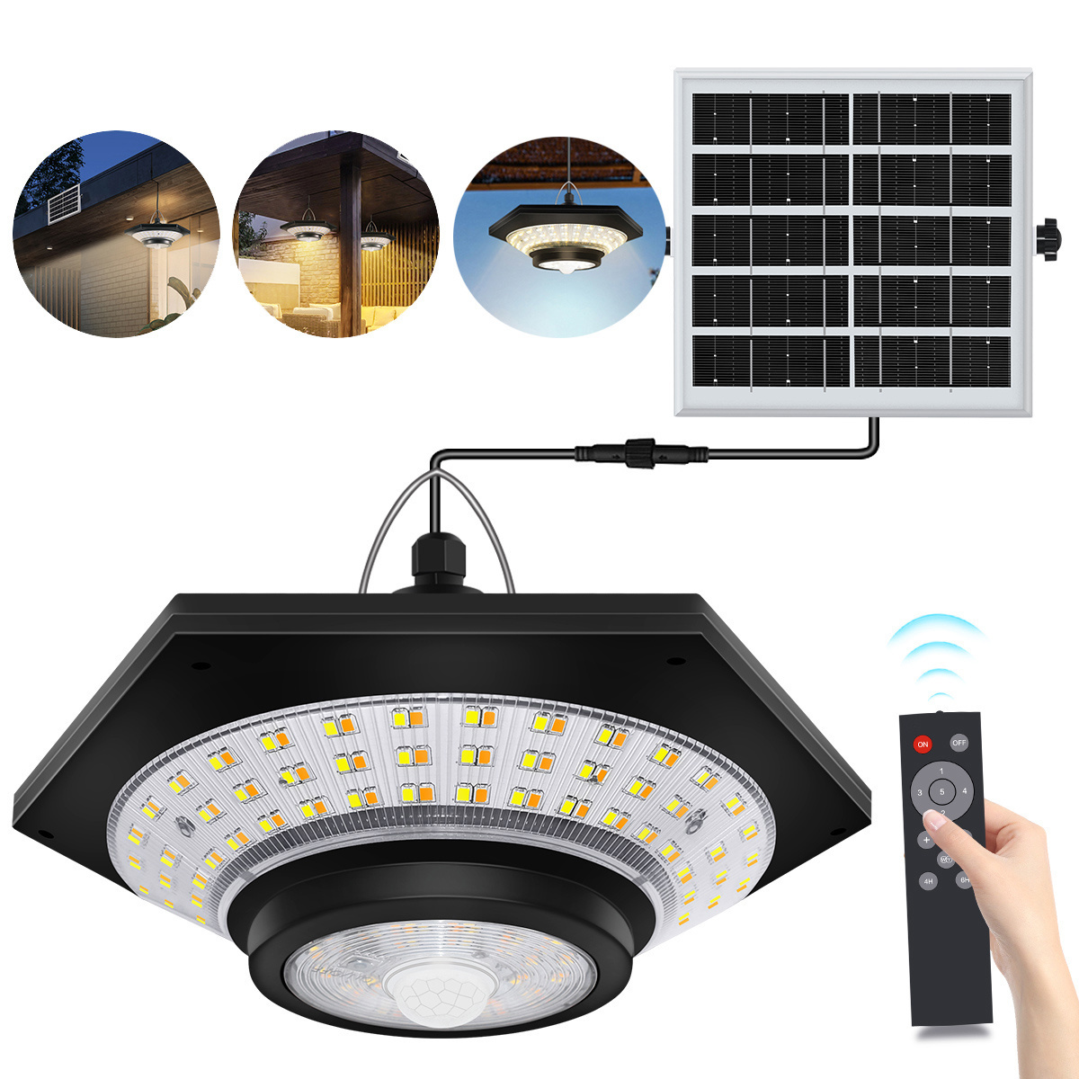 Newest Solar Pendant Light Outdoor Indoor 228LED Hanging Solar Shed Light Motion Sensor 3 Lighting Modes with Remote Control