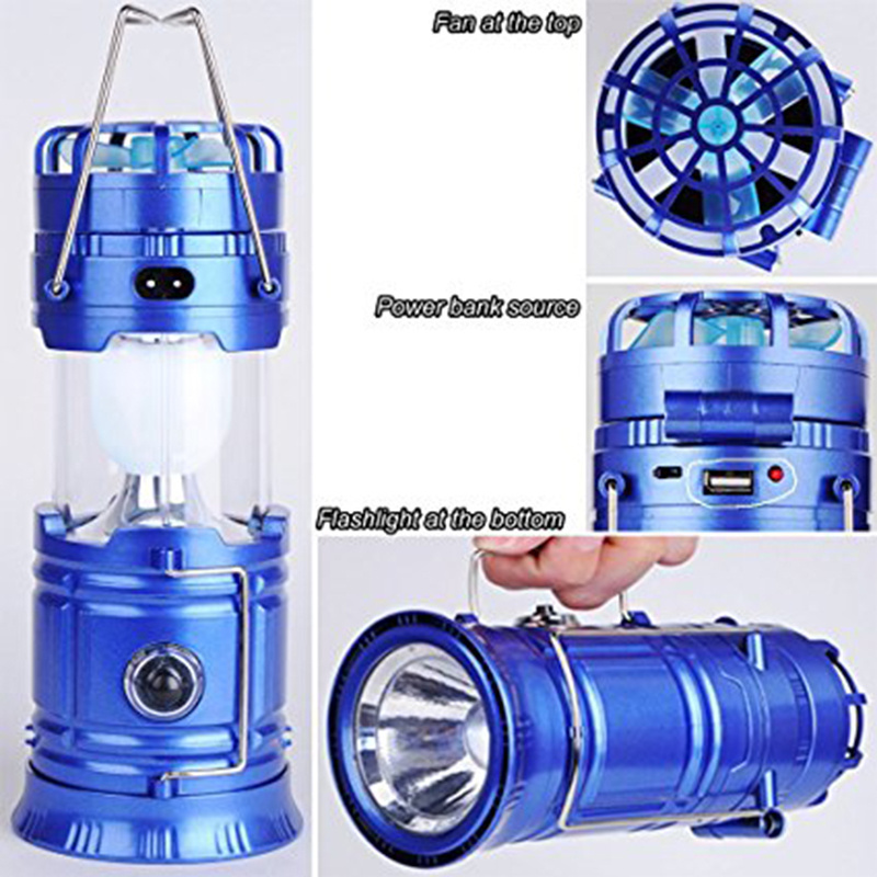 Super Portable Solar Powered LED Camping lamp Rechargeable Collapsible Camping Lantern with Fan Outdoor