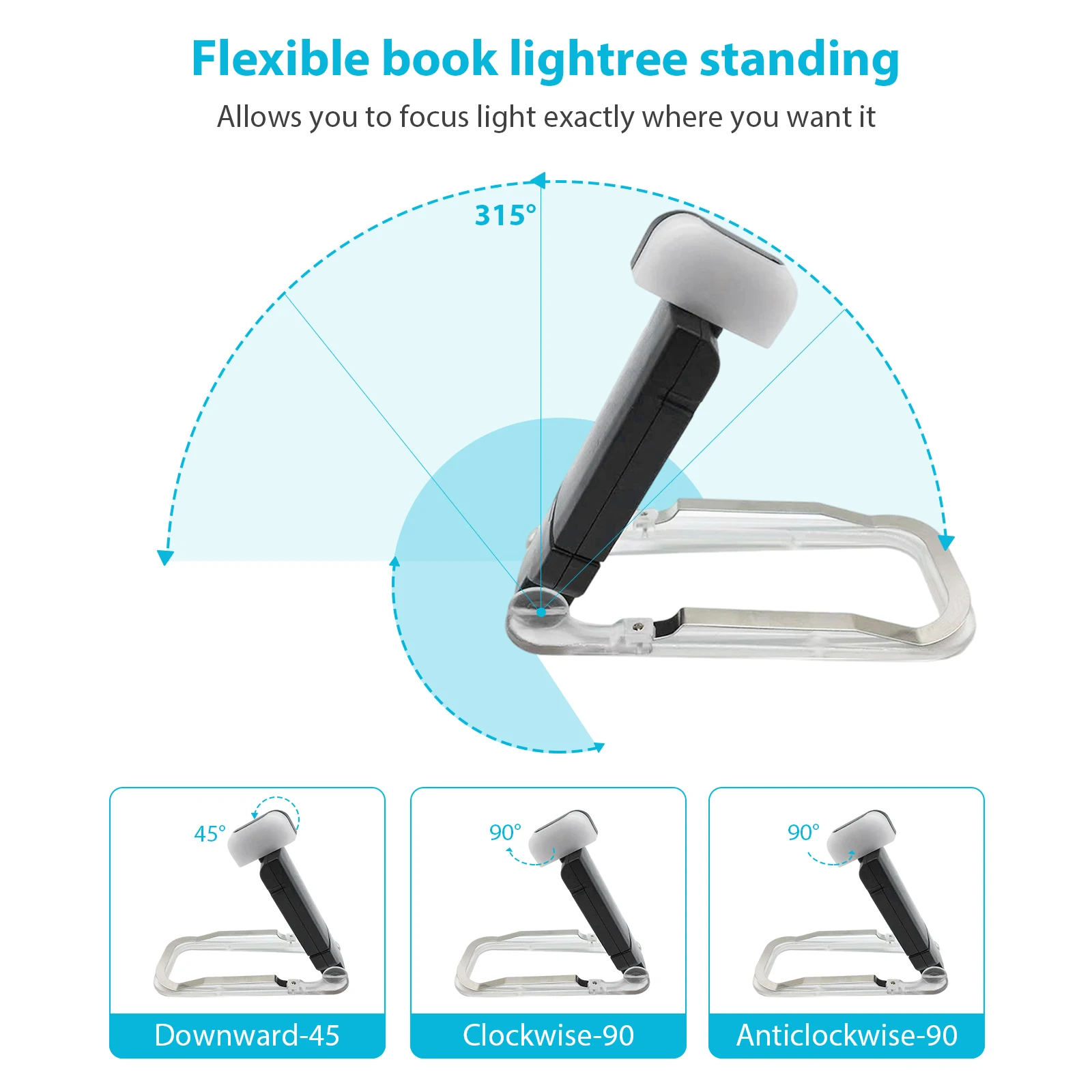 Book Reading Light USB Rechargeable Dimmable Night Lights LED Clip on Book Read Light