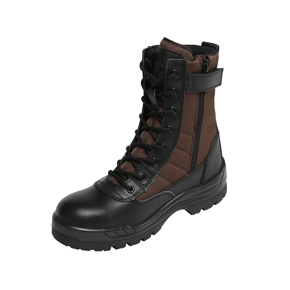 Brown Tan Coyote Leather Steel Toe Waterproof Safety Boots Injection PU Rubber Outsole Tactical Boots