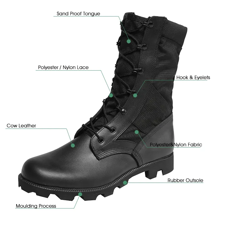 High-quality hot  leather tactical Jungle black leather boots Custom panama tactical combat boots