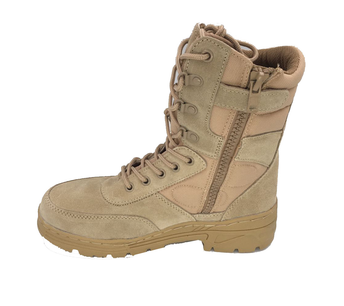 Side Zipper Stitched Tactical Desert Tan Men Boots