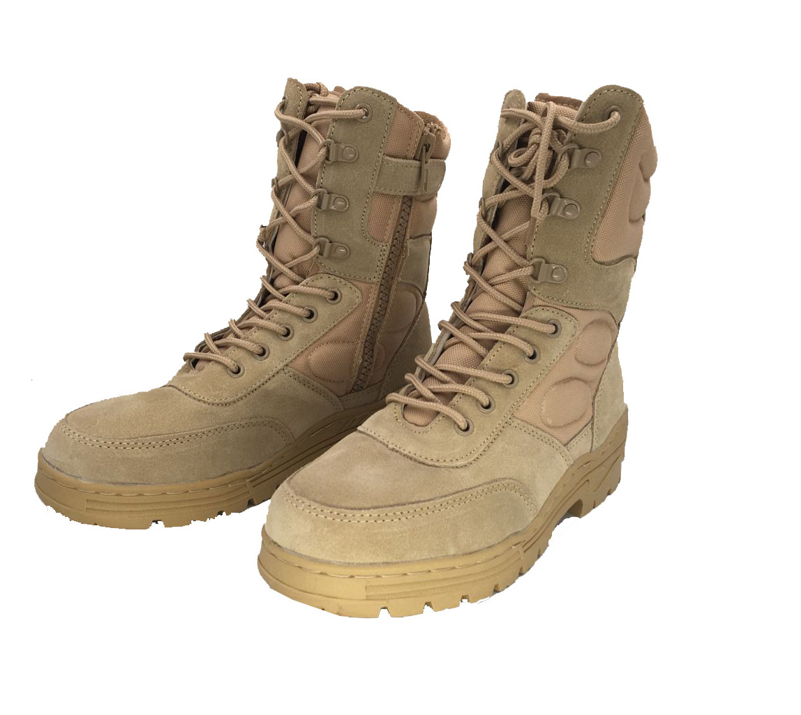 Side Zipper Stitched Tactical Desert Tan Men Boots