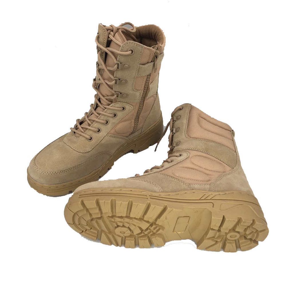 Side Zipper Stitched Tactical Desert Tan Men Boots