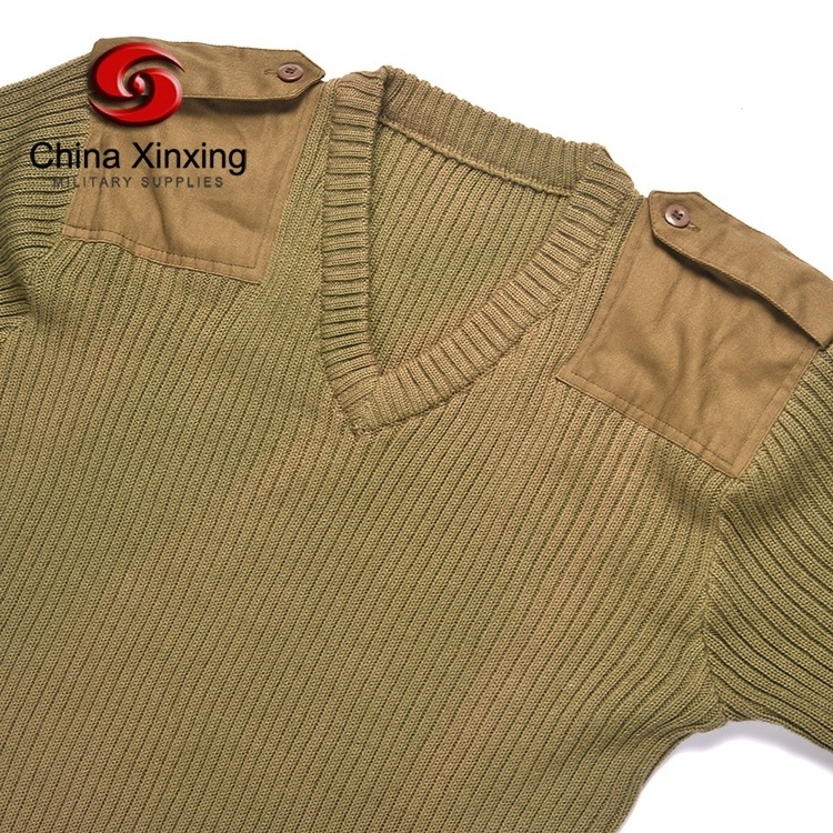 XINXING Wholesale Casual Anti-wrinkle V-neck Pullover YM17 Khaki Classic Woolen Winter Men Tactical Sweater