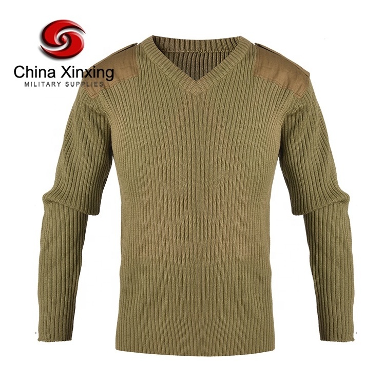 XINXING Wholesale Casual Anti-wrinkle V-neck Pullover YM17 Khaki Classic Woolen Winter Men Tactical Sweater