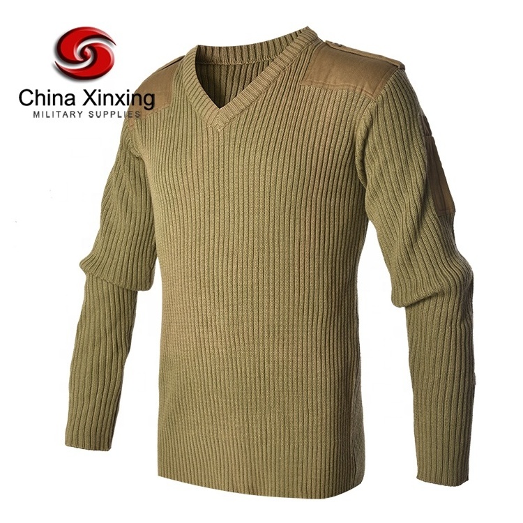 XINXING Wholesale Casual Anti-wrinkle V-neck Pullover YM17 Khaki Classic Woolen Winter Men Tactical Sweater