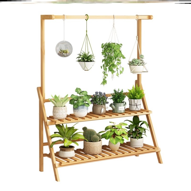 Wooden flowerpot rack for balcony decoration Plant storage hanger plant hanger