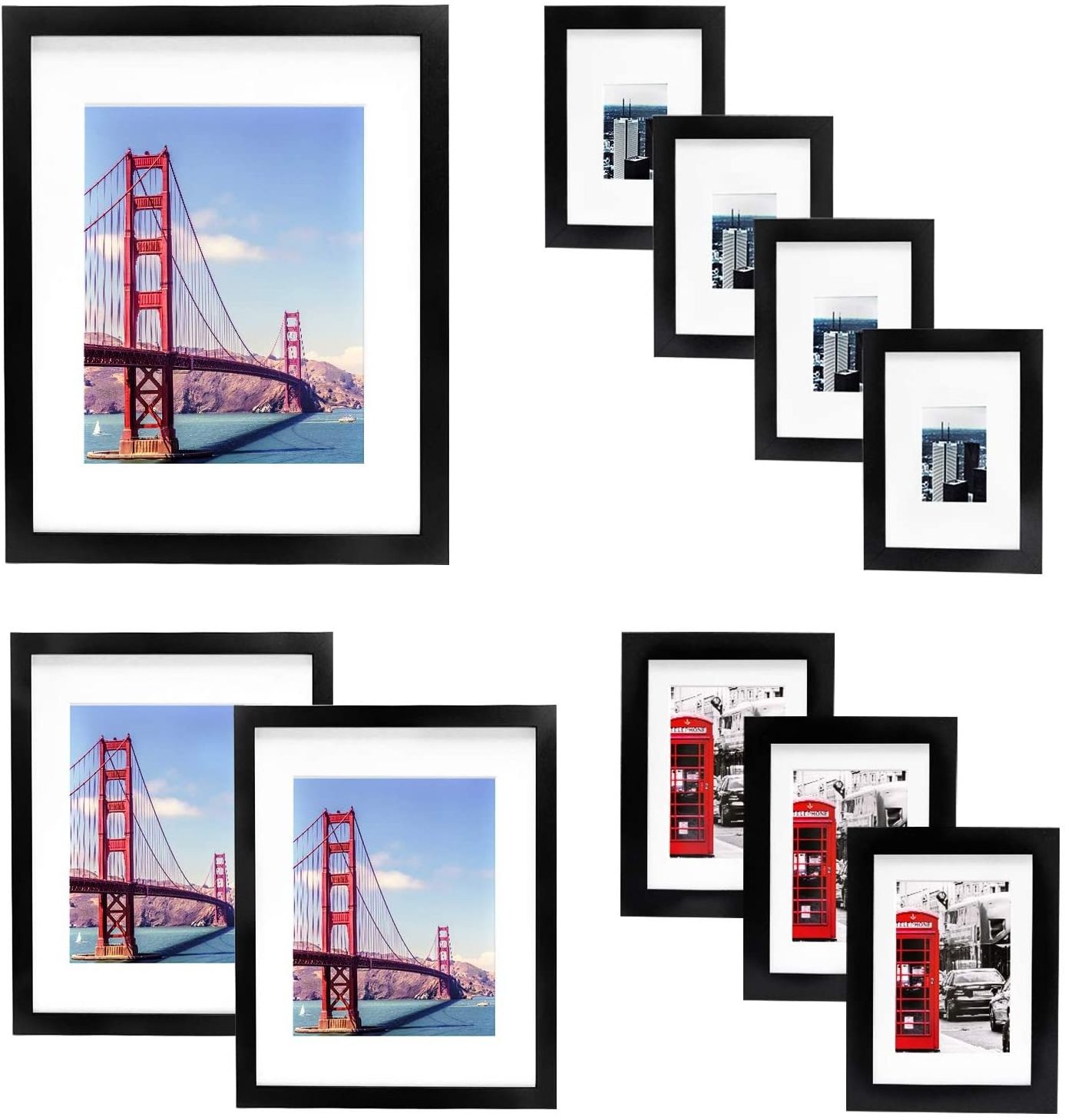 10 Pack Picture Frames Collage Wooden Photo Frames Wall Gallery Kit for Wall and Home with Mat, One 11x14 in, Two 8x10 in, Three