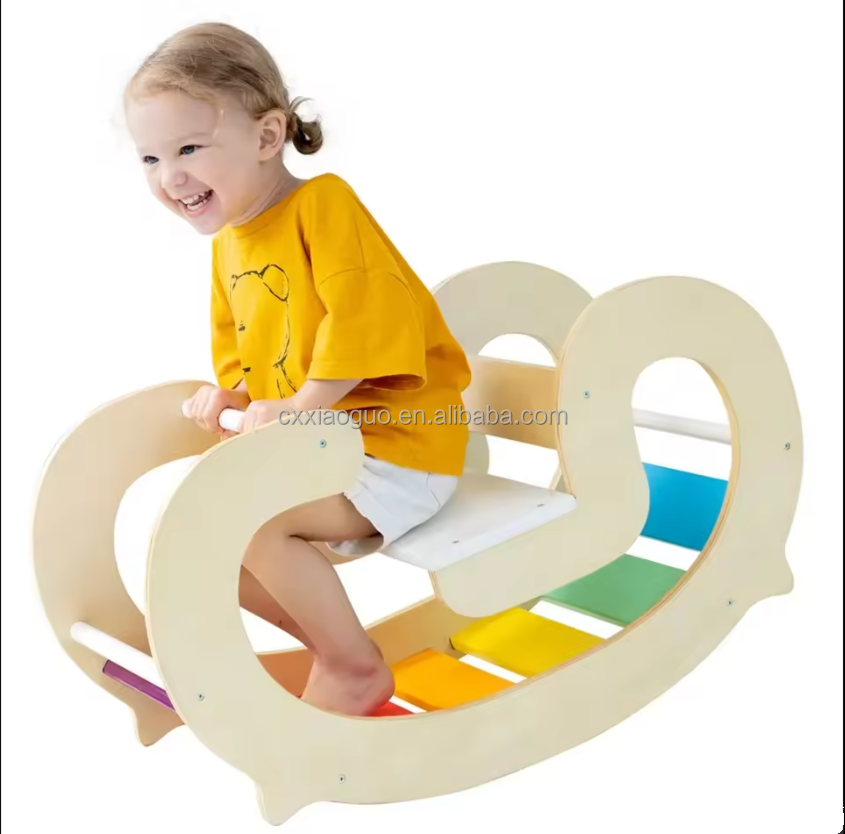 High sales wholesale balance board Climbing interactive wooden children's multi-functional rainbow rocking chair toys