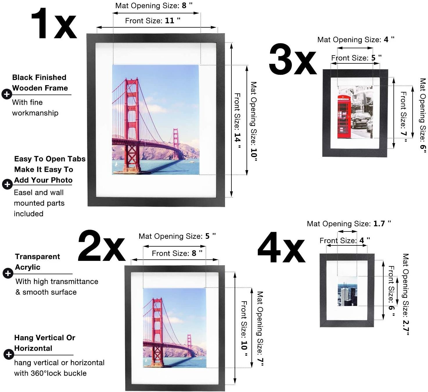 10 Pack Picture Frames Collage Wooden Photo Frames Wall Gallery Kit for Wall and Home with Mat, One 11x14 in, Two 8x10 in, Three