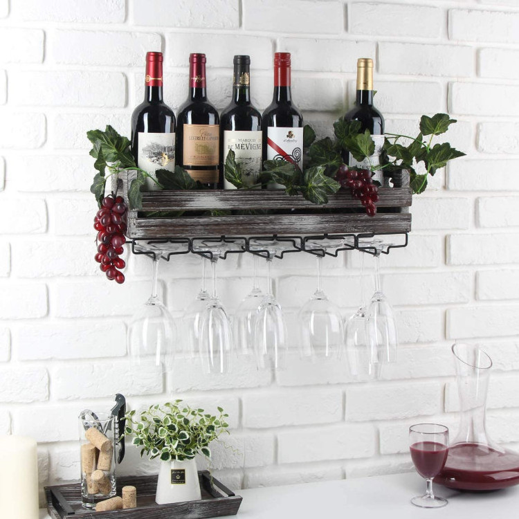 Best selling sturdy smooth home decorative metal glass holder wine rack wall wood