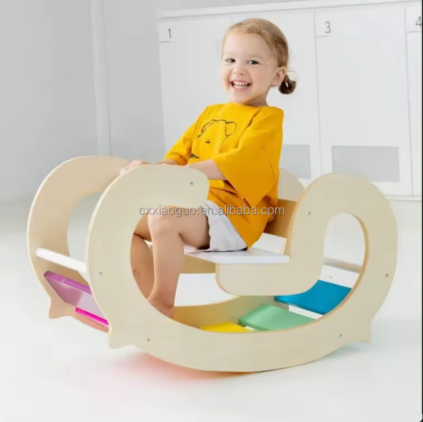 High sales wholesale balance board Climbing interactive wooden children's multi-functional rainbow rocking chair toys