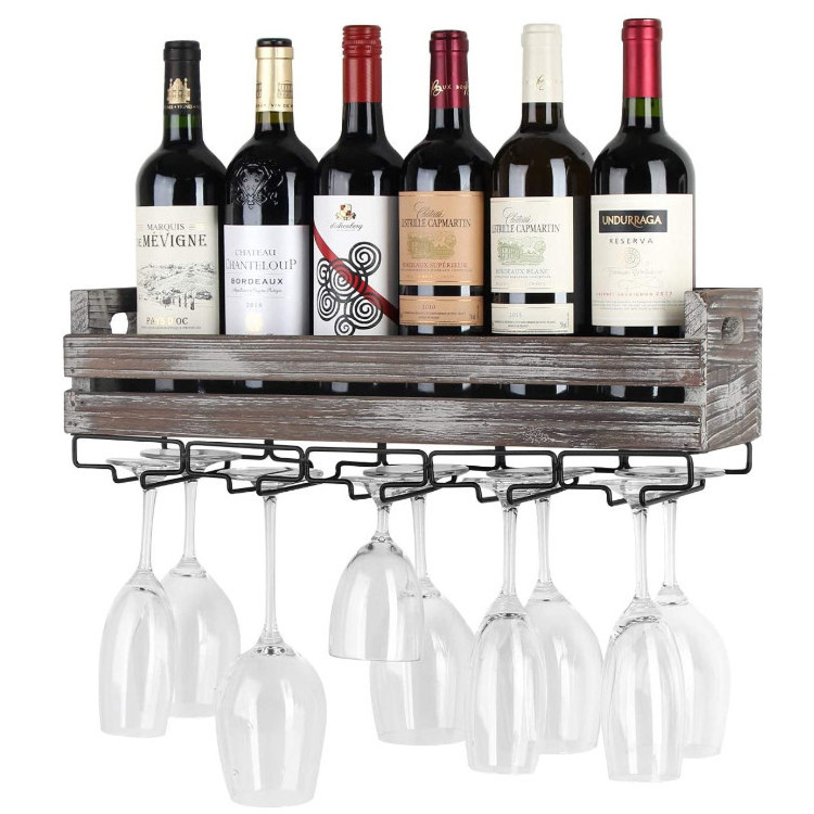 Best selling sturdy smooth home decorative metal glass holder wine rack wall wood