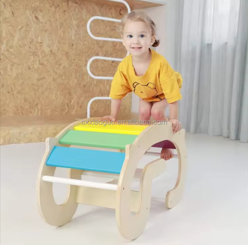 High sales wholesale balance board Climbing interactive wooden children's multi-functional rainbow rocking chair toys