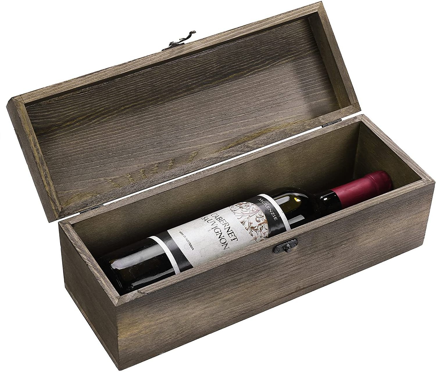 Rustic Burnt Solid Wood Wine Bottle Gift Box with Latched Lid Decorative Bottle Storage Carrying Case with Chalkboard Label