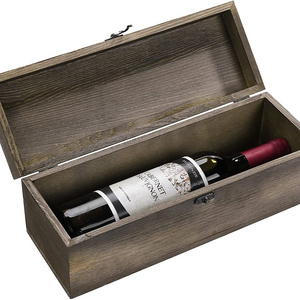 Rustic Burnt Solid Wood Wine Bottle Gift Box with Latched Lid Decorative Bottle Storage Carrying Case with Chalkboard Label