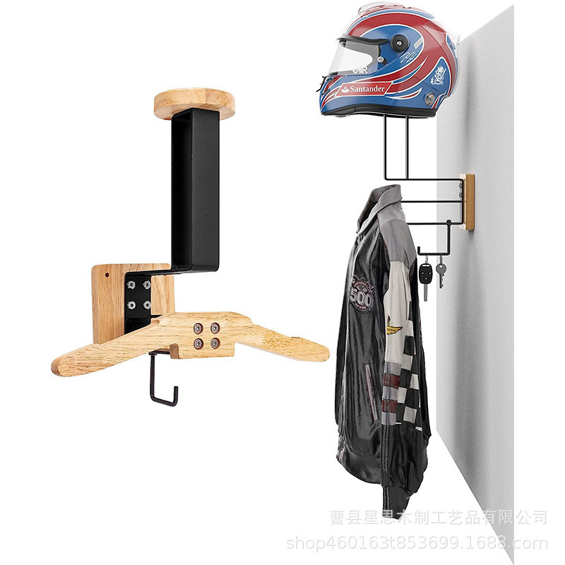 Helmet bracket hook Motorcycle helmet display rack Wall wall mounted motorcycle clothing finishing rack Iron wood frame