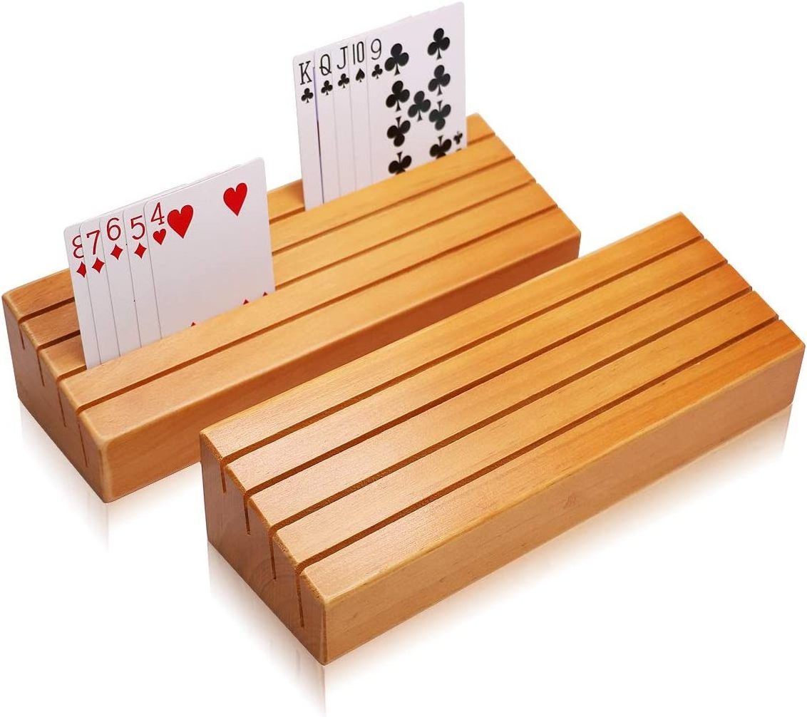 Wood Playing Card Holders Tray Racks Organizer Set of 2 for Kids Seniors Adults Latest Version for Bridge Canasta  Card Playing