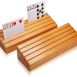 Wood Playing Card Holders Tray Racks Organizer Set of 2 for Kids Seniors Adults Latest Version for Bridge Canasta  Card Playing