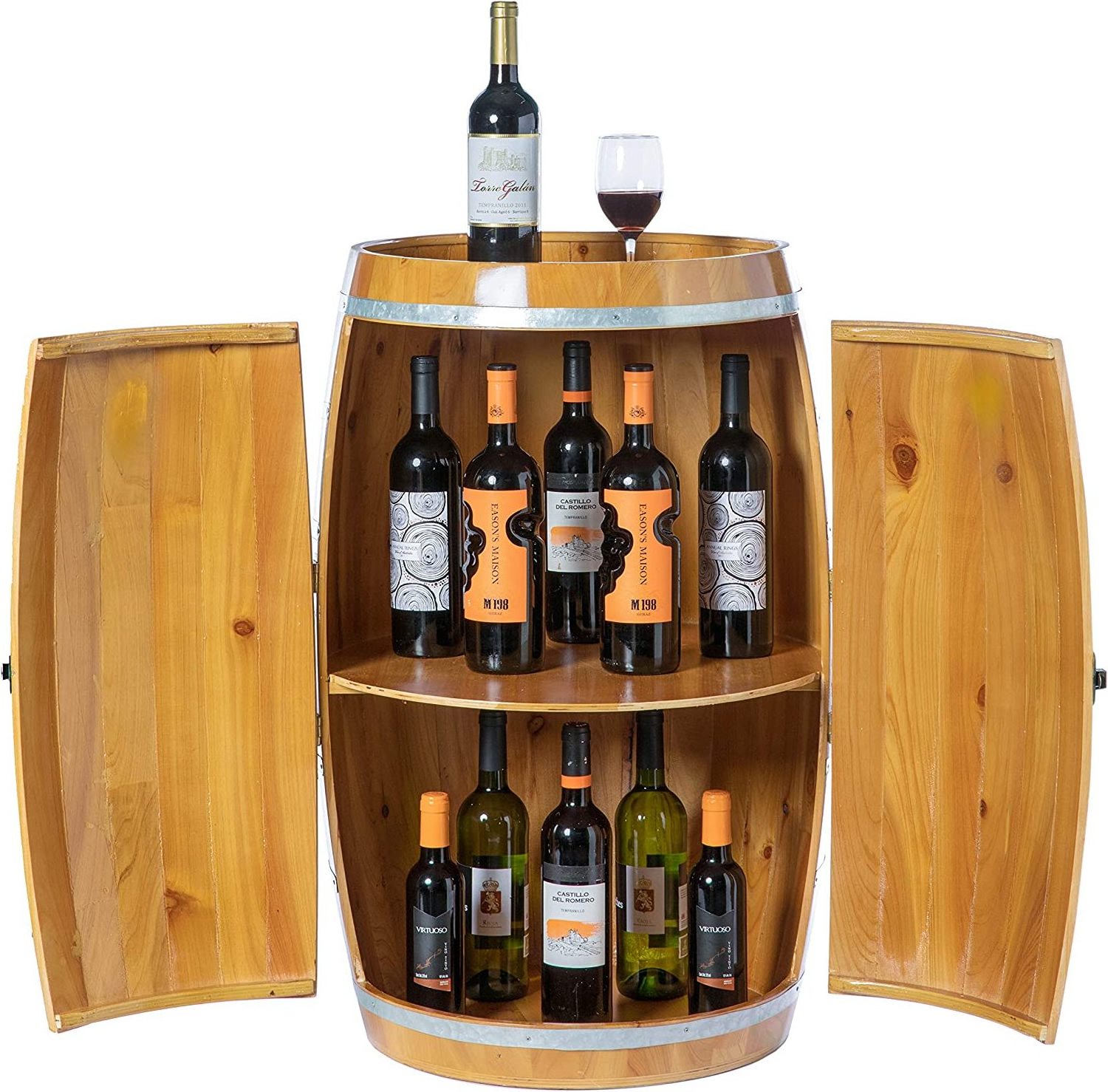 Wooden Wine Barrel Shaped Wine Holder Bar Storage Lockable Storage Cabinet Home Wine Bucket Whiskey Barrel