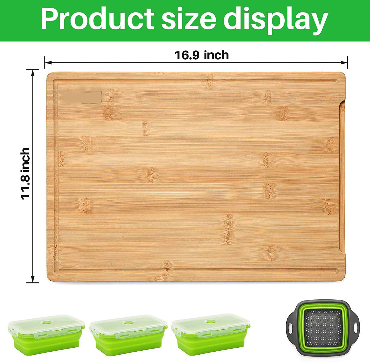 Expandable Bamboo Cutting Board With Containers,Over The Sink Cutting Board For Kitchen,Meal Prep deck For Food (Green)