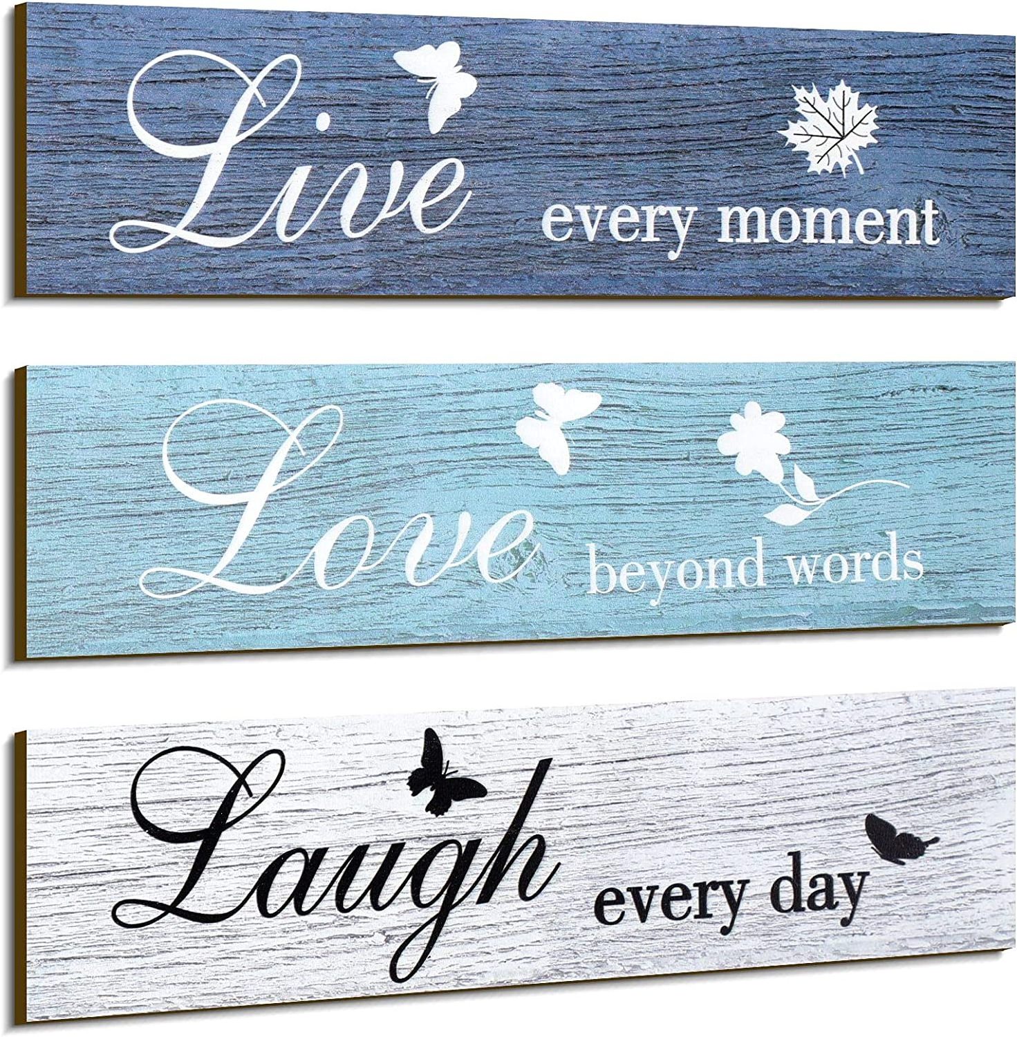 3 Pieces Rustic Wood Sign Wall Decor Live Love and Laugh Quote Sign Farmhouse Wall Mount Decoration for Home Office Wedding