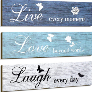 3 Pieces Rustic Wood Sign Wall Decor Live Love and Laugh Quote Sign Farmhouse Wall Mount Decoration for Home Office Wedding