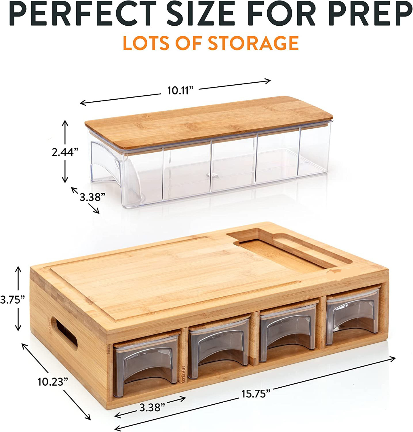 Chopping Board with Storage Food Prep Station Meal Bamboo Cutting Board with Juice Grooves 4 Containers & Assorted Graters