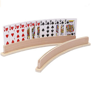 Wood Curved Playing Card Holder Racks Tray Set of 4 for Kids Seniors Adults with Widen Base Stable Bridge Canasta Foot and Hand