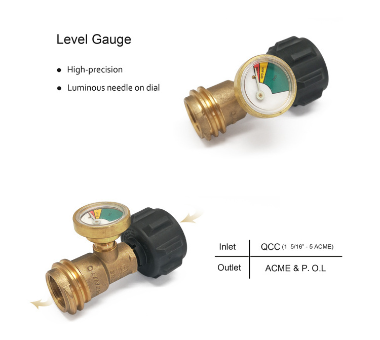 Solid Brass QCC POL Adapter Contents Level Pressure LPG Propane Gas Gauge for Gas Tank Cylinder