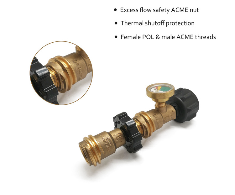 Solid Brass QCC POL Adapter Contents Level Pressure LPG Propane Gas Gauge for Gas Tank Cylinder