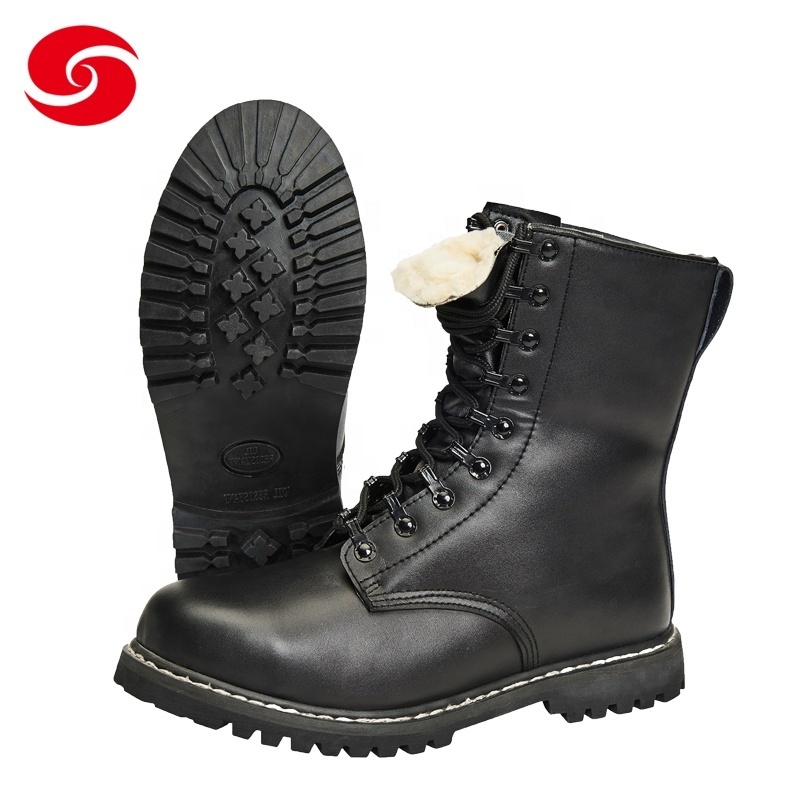 Mens Working Boots Warm Tactical Outdoor Lining for Winter with Warm Fleece Black Adult Polyester GENUINE Leather Rubber Men,men