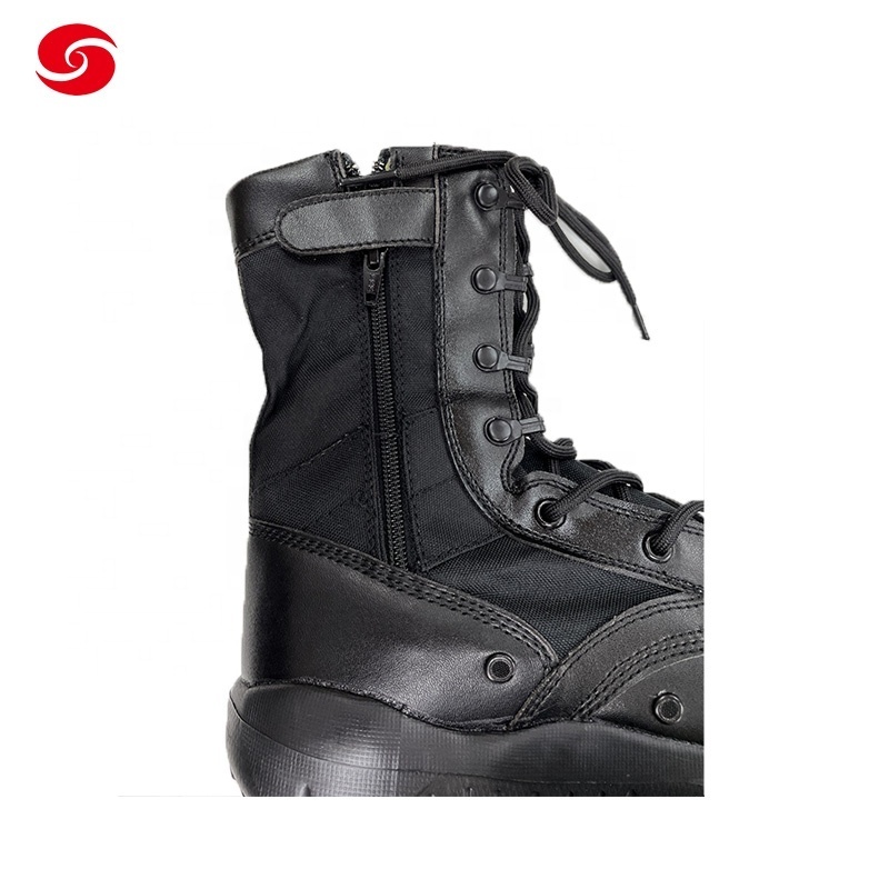 black color leather outdoor walking men combat tactical boots