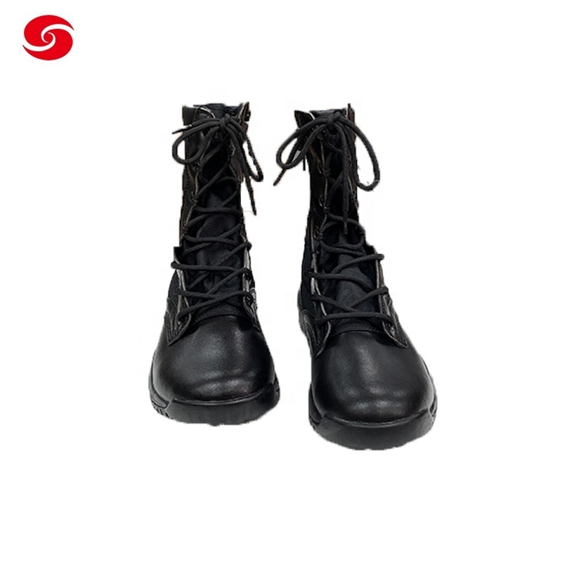 black color leather outdoor walking men combat tactical boots