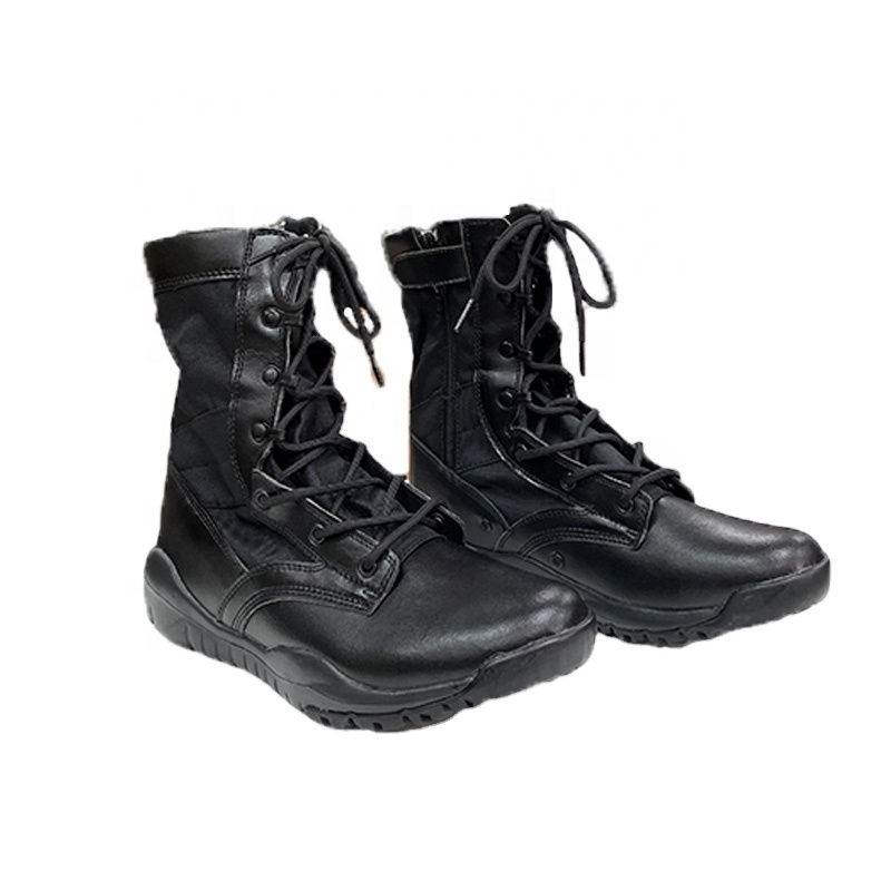 black color leather outdoor walking men combat tactical boots